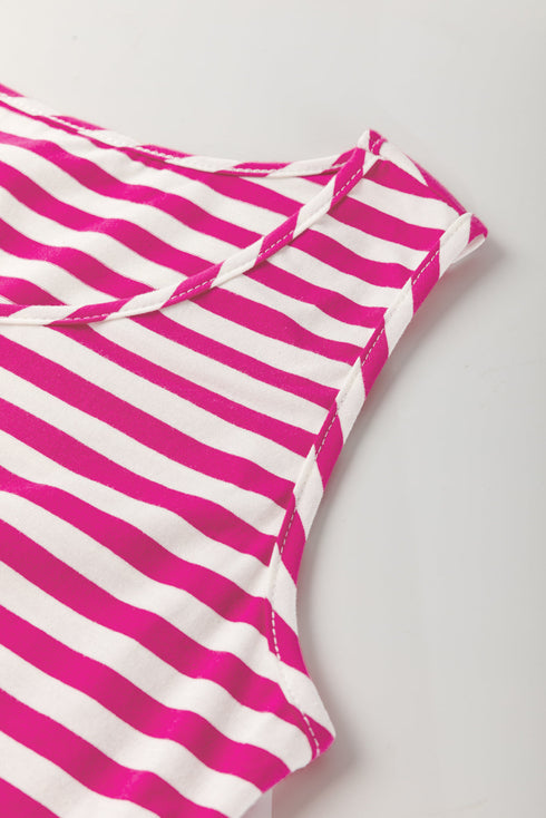 Mixed Stripe Print Sleeveless Tiered Loose Fit Casual Mini Tank Dress